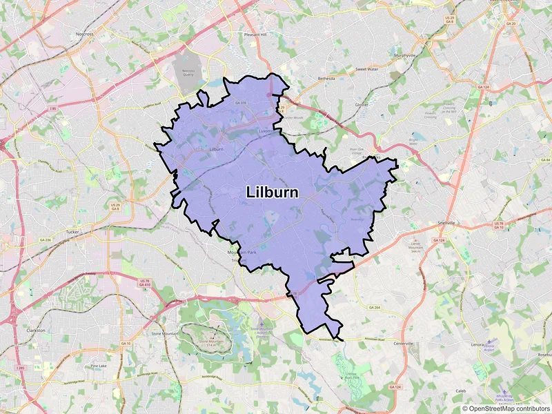Map of Lilburn, Georgia and ZIP codes