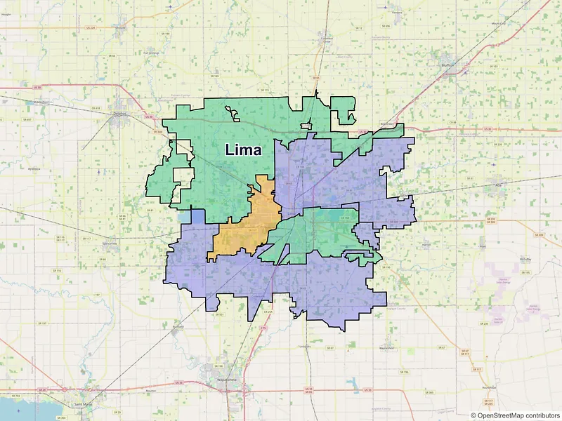 Map of Lima, Ohio and ZIP codes