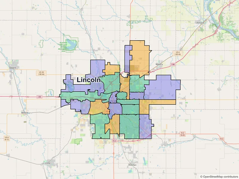 Map of Lincoln, Nebraska and ZIP codes