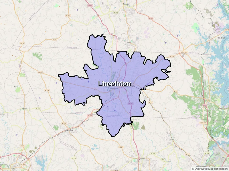 Map of Lincolnton, North Carolina and ZIP codes