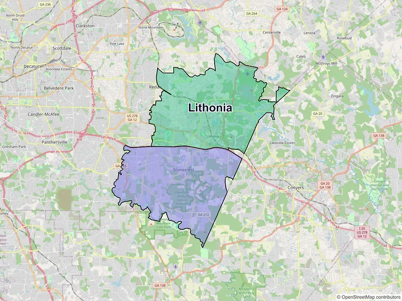 Map of Lithonia, Georgia and ZIP codes