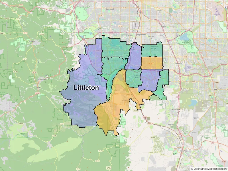 Map of Littleton, Colorado and ZIP codes