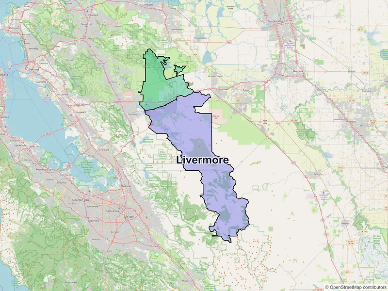 Map of Livermore, California and ZIP codes