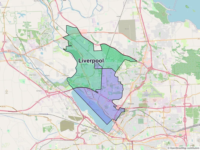 Map of Liverpool, New York and ZIP codes
