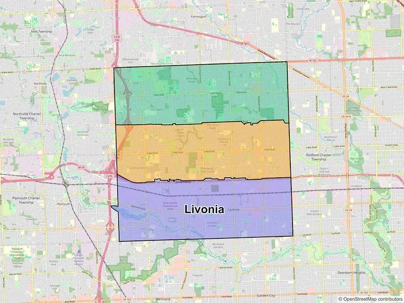 Map of Livonia, Michigan and ZIP codes