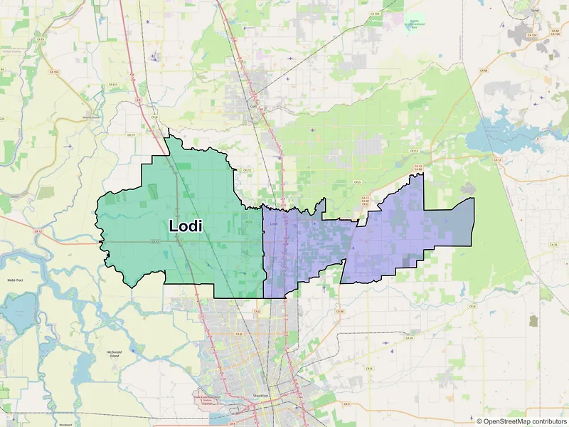 Map of Lodi, California and ZIP codes