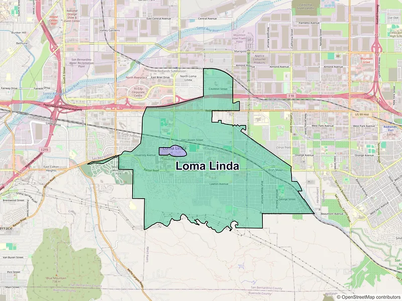 Map of Loma Linda, California and ZIP codes