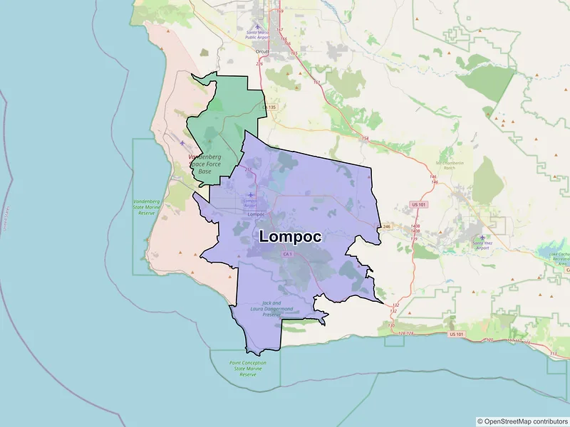 Map of Lompoc, California and ZIP codes