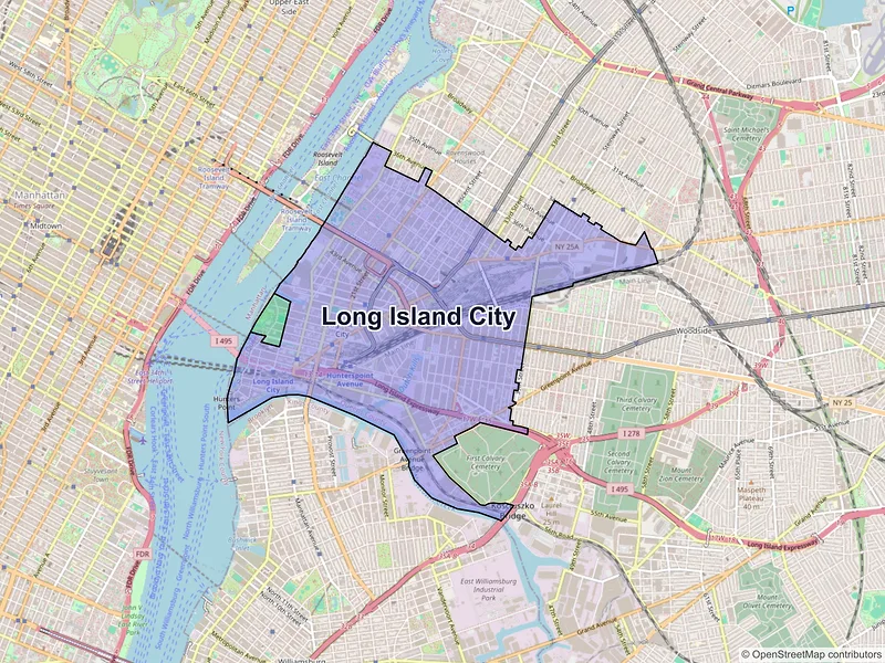 Map of Long Island City, New York and ZIP codes