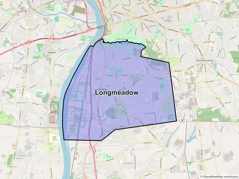 Map of Longmeadow, Massachusetts and ZIP codes