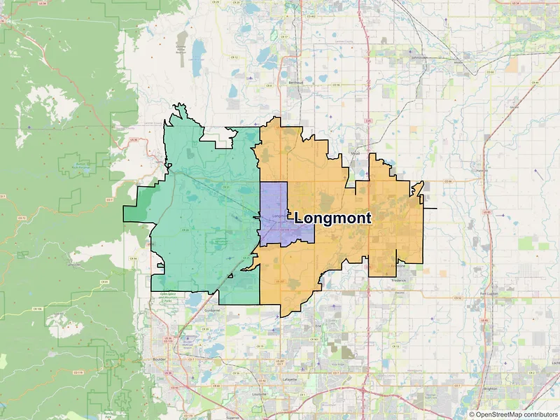 Map of Longmont, Colorado and ZIP codes