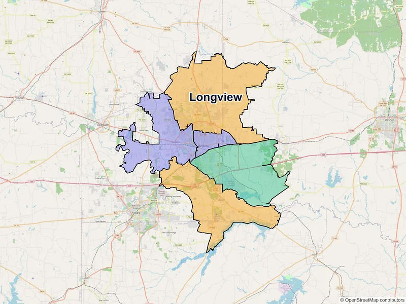 Map of Longview, Texas and ZIP codes