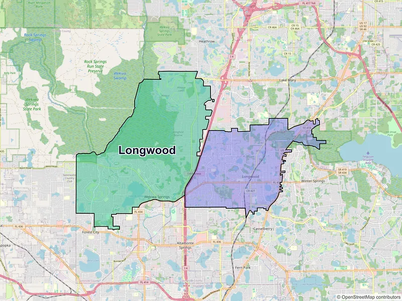 Map of Longwood, Florida and ZIP codes