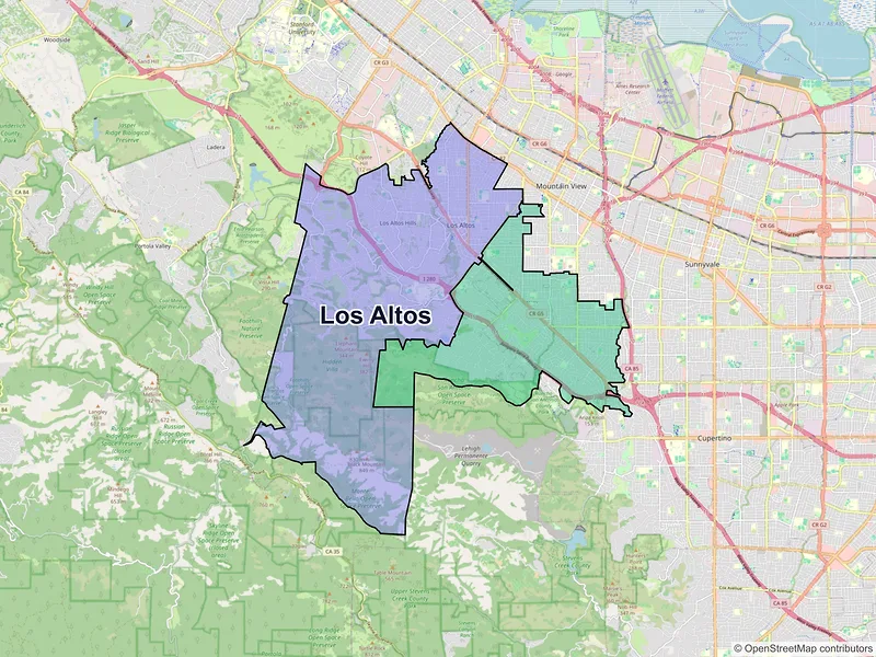 Map of Los Altos, California and ZIP codes
