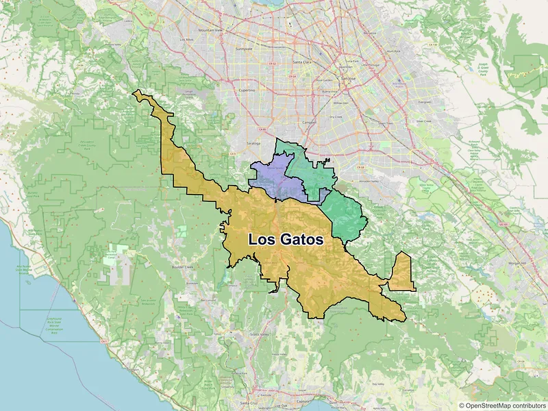 Map of Los Gatos, California and ZIP codes