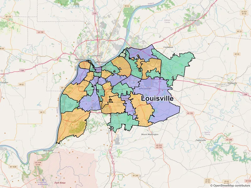 Map of Louisville, Kentucky and ZIP codes