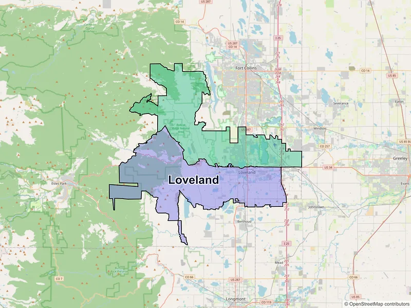 Map of Loveland, Colorado and ZIP codes