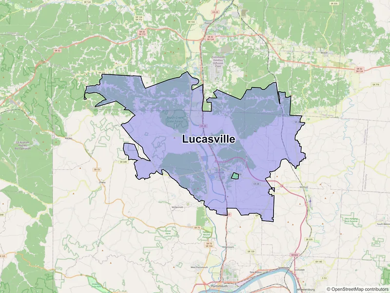 Map of Lucasville, Ohio and ZIP codes