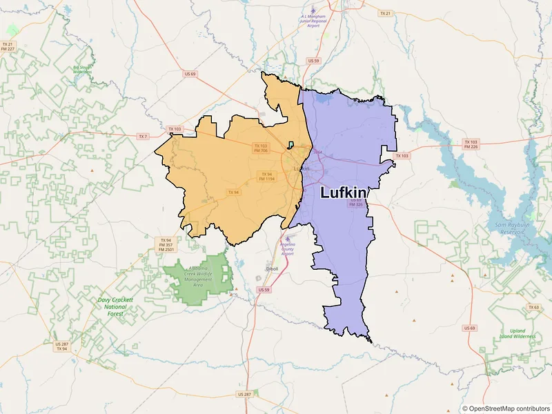 Map of Lufkin, Texas and ZIP codes