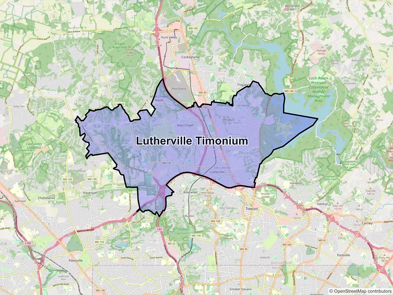 Map of Lutherville Timonium, Maryland and ZIP codes