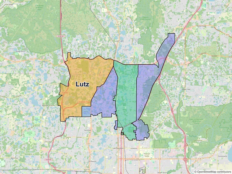 Map of Lutz, Florida and ZIP codes