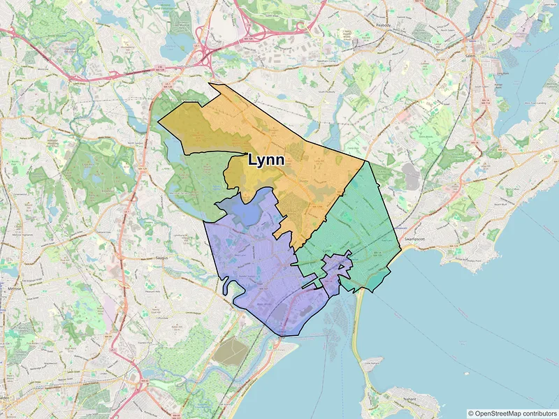 Map of Lynn, Massachusetts and ZIP codes
