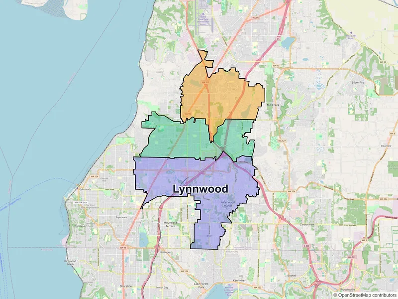 Map of Lynnwood, Washington and ZIP codes