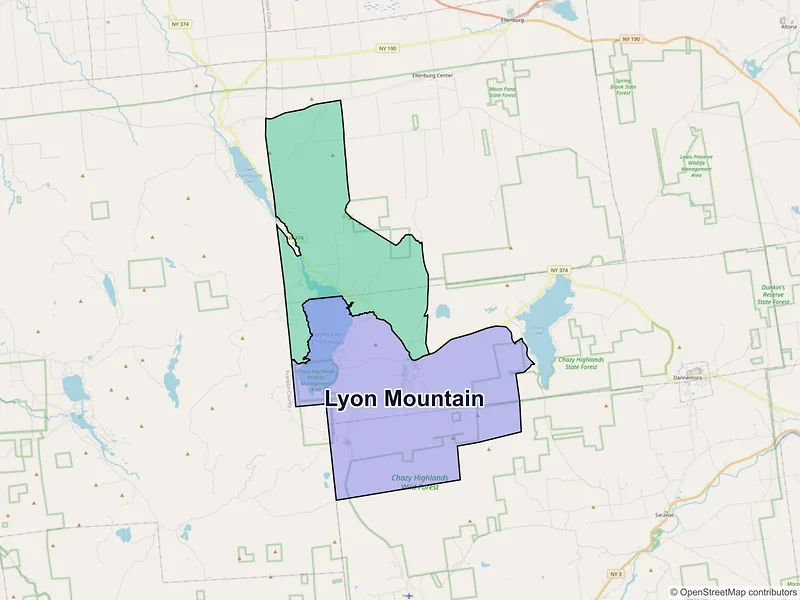 Map of Lyon Mountain, New York and ZIP codes