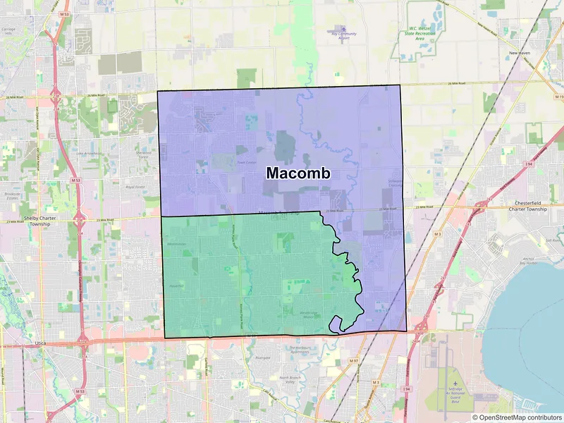 Map of Macomb, Michigan and ZIP codes
