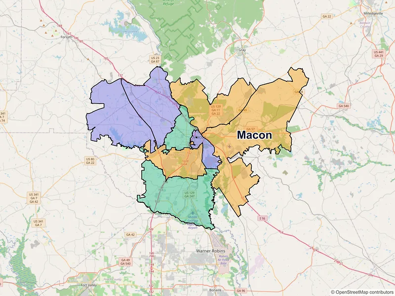 Map of Macon, Georgia and ZIP codes