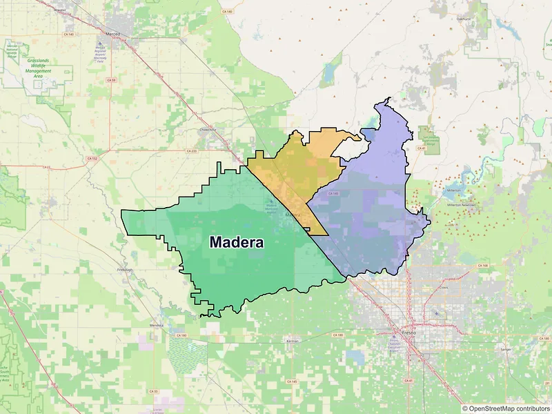 Map of Madera, California and ZIP codes