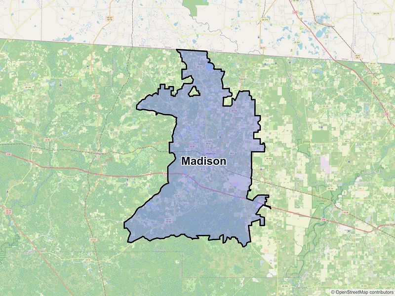 Map of Madison, Florida and ZIP codes