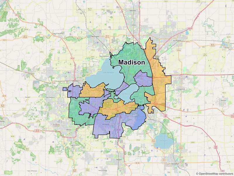Map of Madison, Wisconsin and ZIP codes