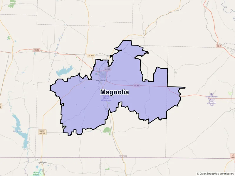 Map of Magnolia, Arkansas and ZIP codes