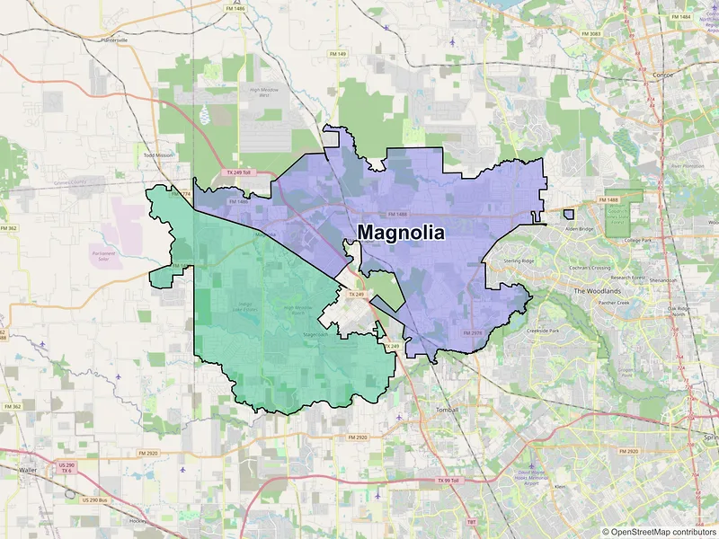 Map of Magnolia, Texas and ZIP codes