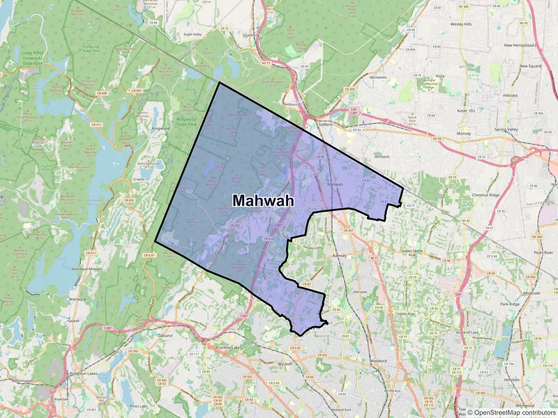 Map of Mahwah, New Jersey and ZIP codes