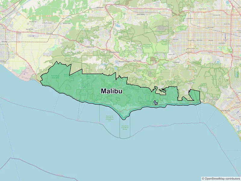 Map of Malibu, California and ZIP codes