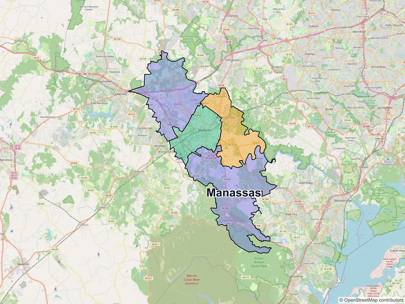 Map of Manassas, Virginia and ZIP codes