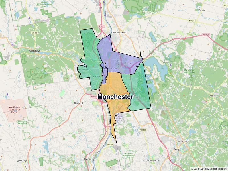 Map of Manchester, New Hampshire and ZIP codes