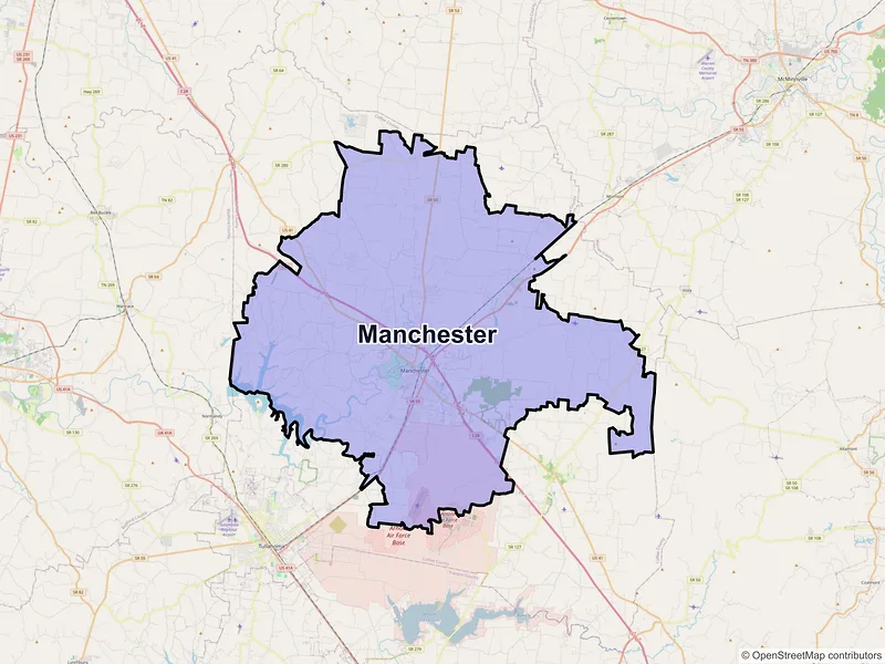 Map of Manchester, Tennessee and ZIP codes