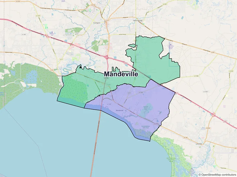 Map of Mandeville, Louisiana and ZIP codes