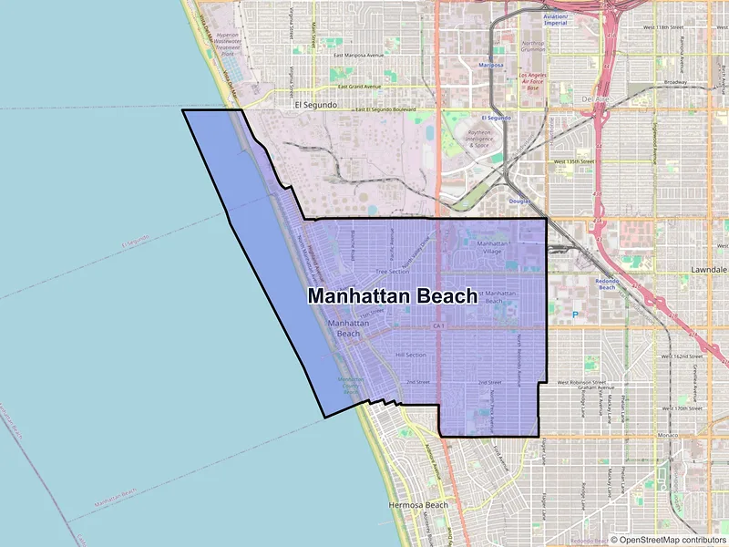Map of Manhattan Beach, California and ZIP codes