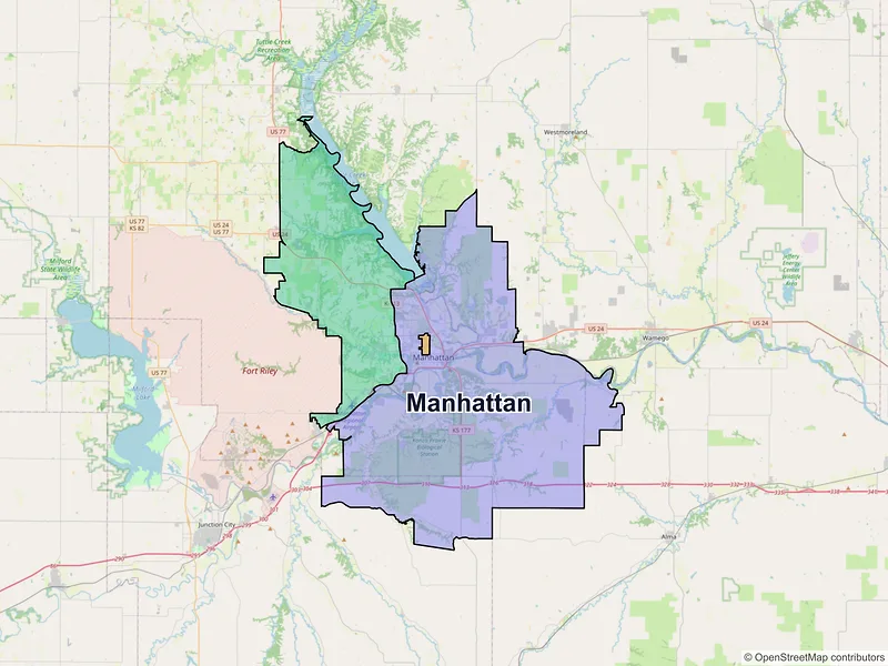Map of Manhattan, Kansas and ZIP codes