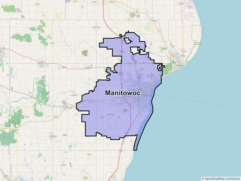 Map of Manitowoc, Wisconsin and ZIP codes