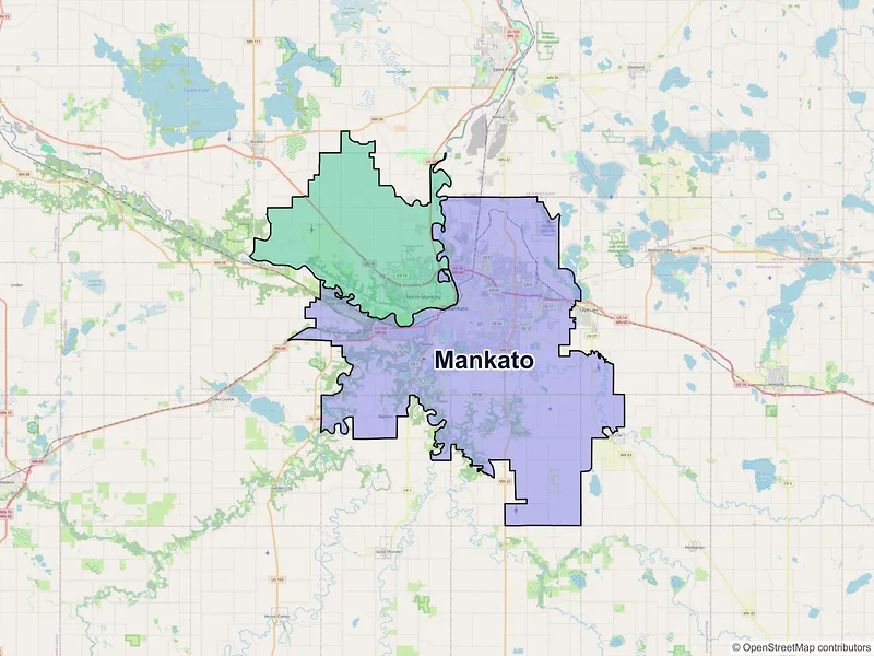 Map of Mankato, Minnesota and ZIP codes