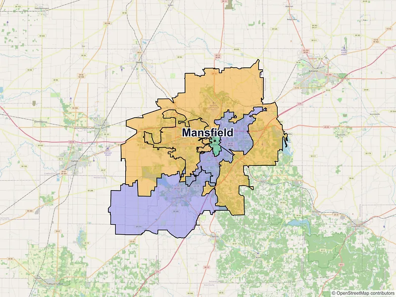 Map of Mansfield, Ohio and ZIP codes