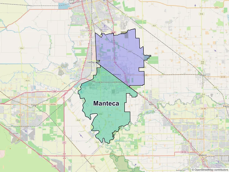 Map of Manteca, California and ZIP codes