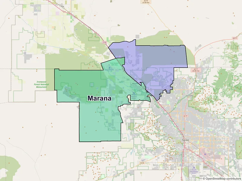 Map of Marana, Arizona and ZIP codes