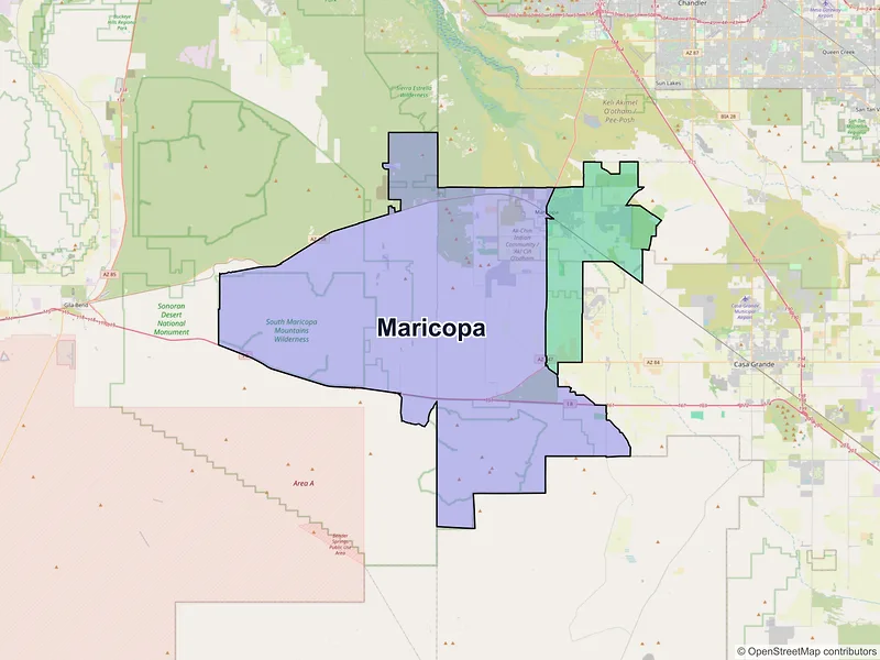 Map of Maricopa, Arizona and ZIP codes