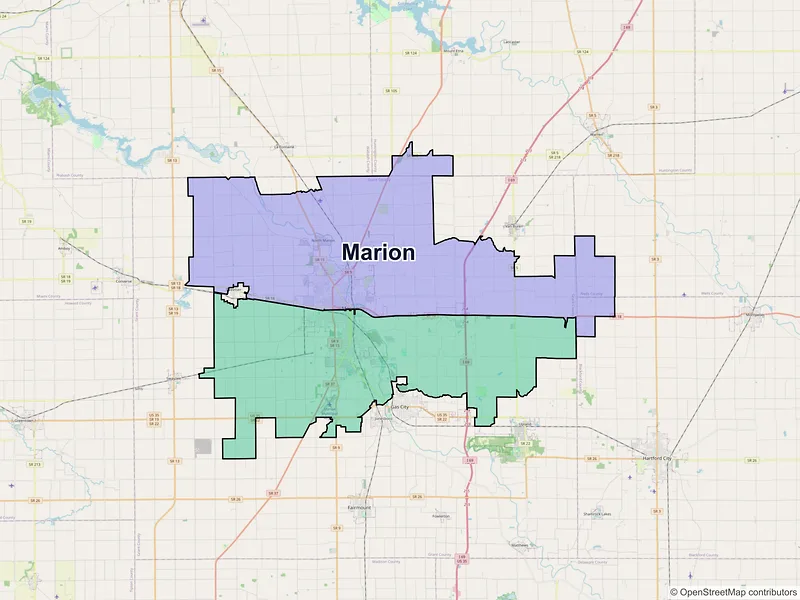 Map of Marion, Indiana and ZIP codes